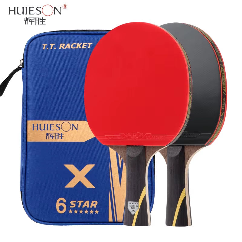 Huieson (2Pcs) 6 Star Table Tennis Racket 5 Layers Wood Carbon Double Sides Pingpong Paddle Bat Training