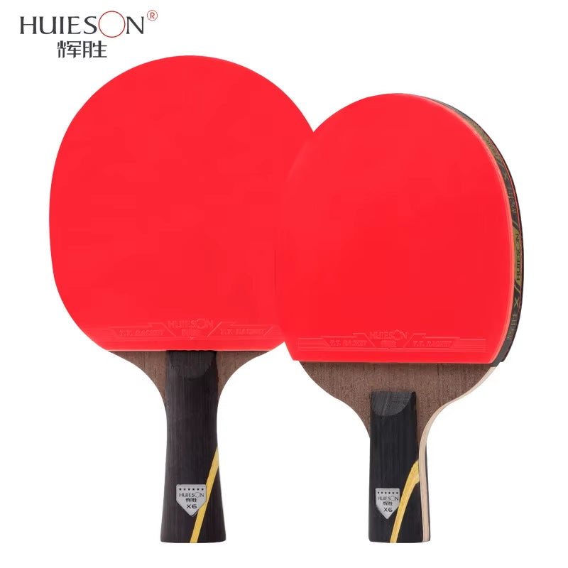 Huieson (2Pcs) 6 Star Table Tennis Racket 5 Layers Wood Carbon Double Sides Pingpong Paddle Bat Training