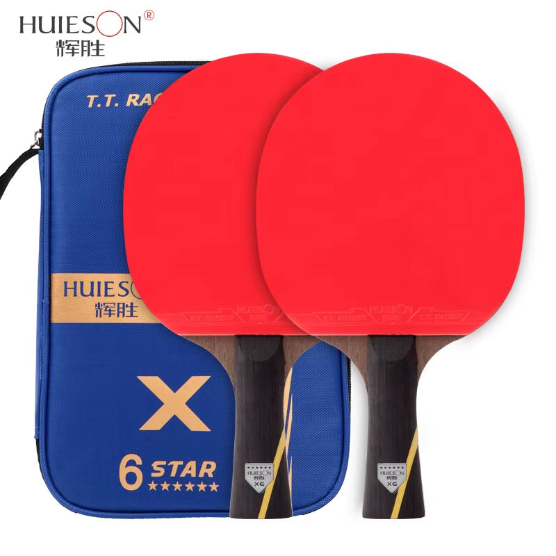 Huieson (2Pcs) 6 Star Table Tennis Racket 5 Layers Wood Carbon Double Sides Pingpong Paddle Bat Training