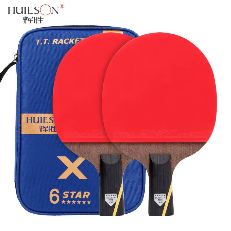 Huieson (2Pcs) 6 Star Table Tennis Racket 5 Layers Wood Carbon Double Sides Pingpong Paddle Bat Training