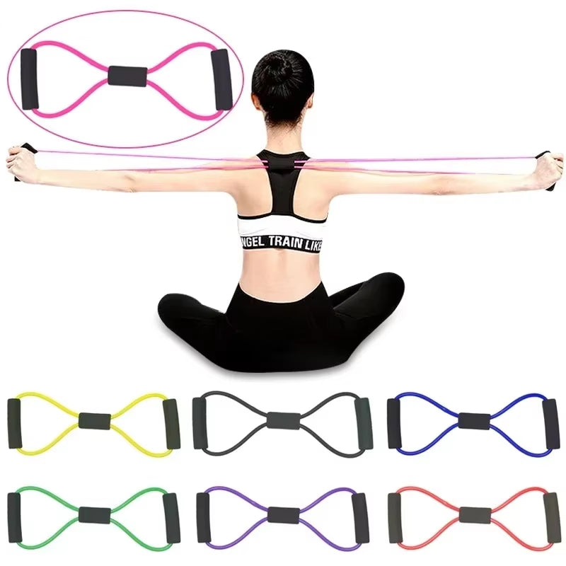 Gym 8 Word Elastic Band Chest Developer Rubber Expander Rope Sports Workout Resistance Bands Fitness Equipment Yoga Training