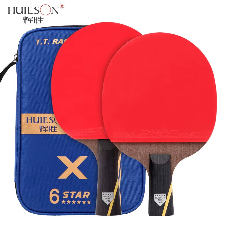 Huieson (2Pcs) 6 Star Table Tennis Racket 5 Layers Wood Carbon Double Sides Pingpong Paddle Bat Training